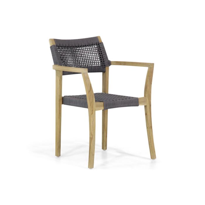 Dining tuinstoel stapelbaar met teakhout frame met grijs rope zitting - Vooraanzicht Dining tuinstoel stapelbaar met teakhout frame met grijs rope zitting - Vooraanzicht