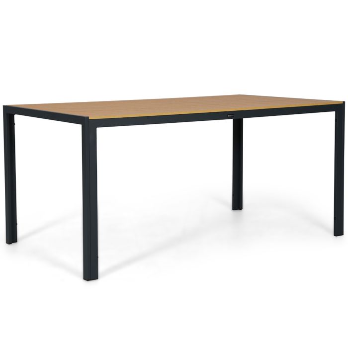 Dining tuintafel met donkergrijs aluminium frame en polywood blad - Zijaanzicht