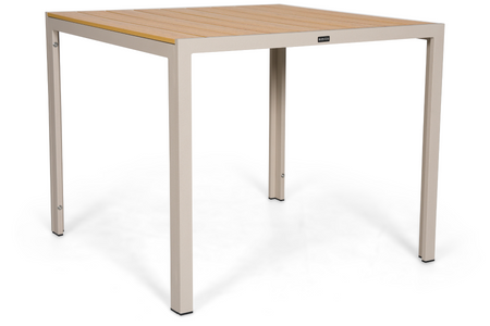 Dining tuintafel met zand aluminium frame en polywood blad- Zijaanzicht