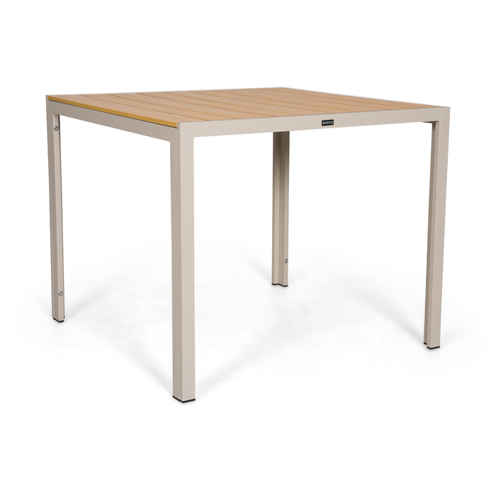 Dining tuintafel met zand aluminium frame en polywood blad- Zijaanzicht