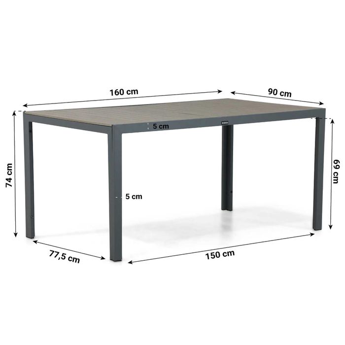 Domani Solare dining tuintafel 160 x 90 cm