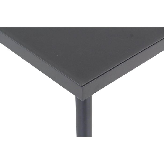 Detail van gehard glas tafelblad op antraciet aluminium frame Detail van gehard glas tafelblad op antraciet aluminium frame