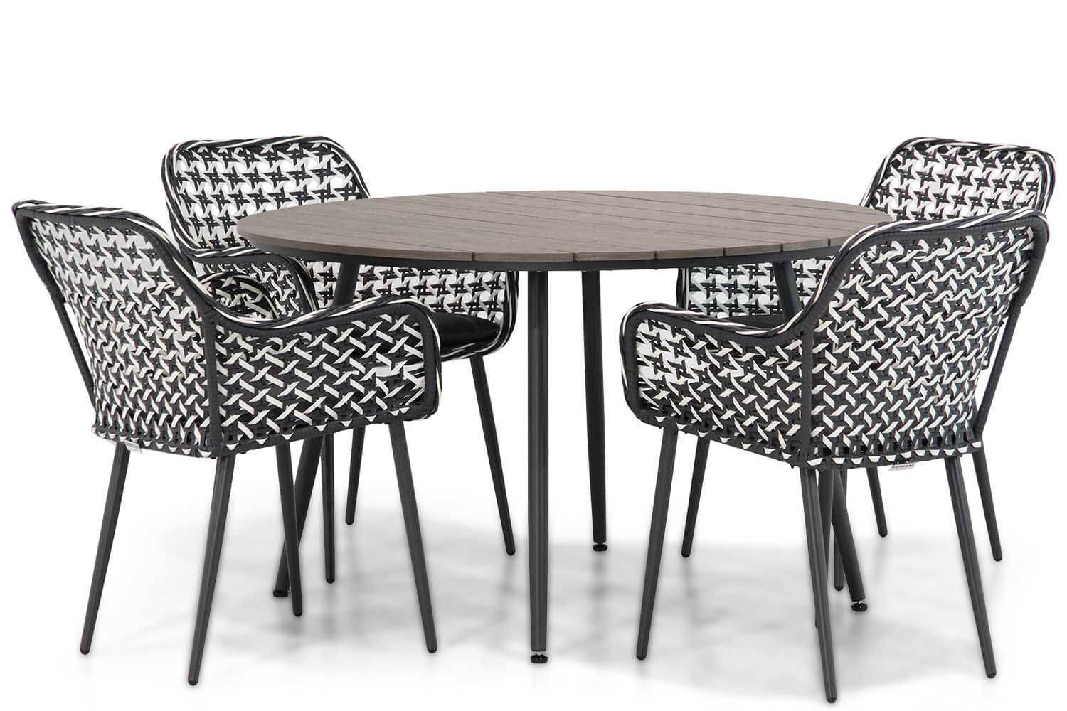 Domani Emory/Matale 125 cm rond dining tuinset 5-delig thumbnail
