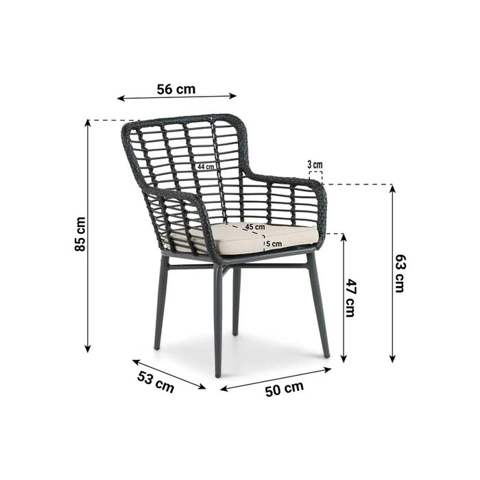 Dining tuinstoel met afmetingen - aluminium met wicker