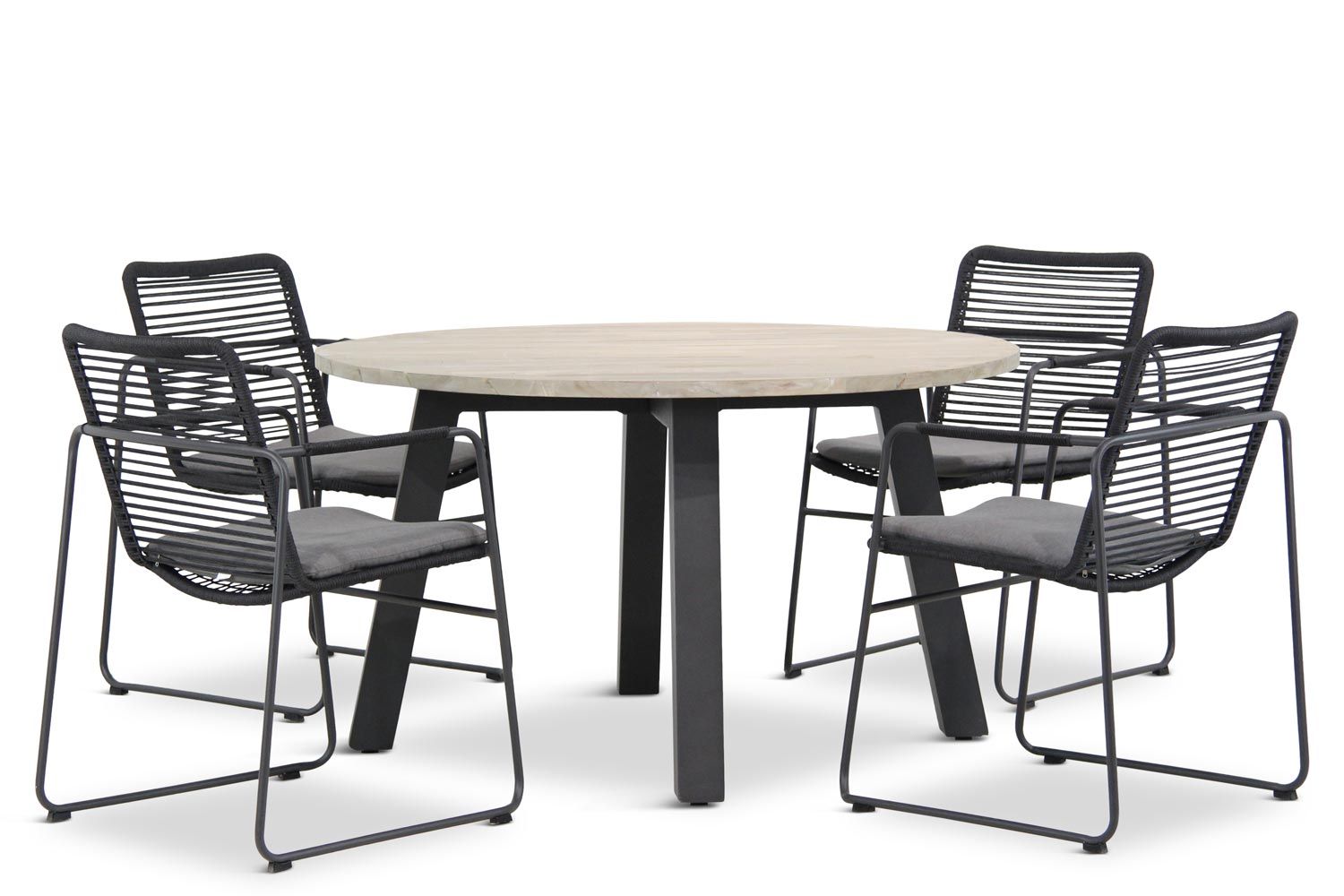 4 Seasons Outdoor Elba/Derby rond 130 cm dining tuinset 5-delig stapelbaar thumbnail