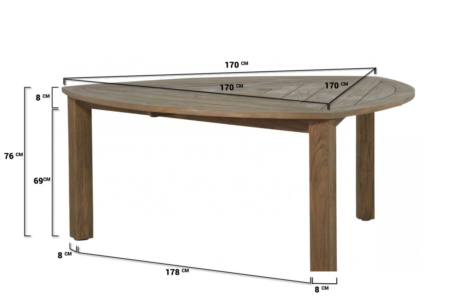 Garden Collections Windsor dining tuintafel triangel 170 x 170 x 170 cm