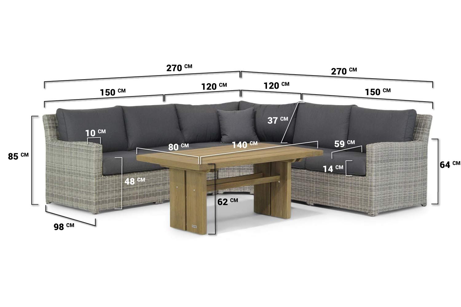 Garden Collections Giardino/Brighton dining loungeset 4-delig