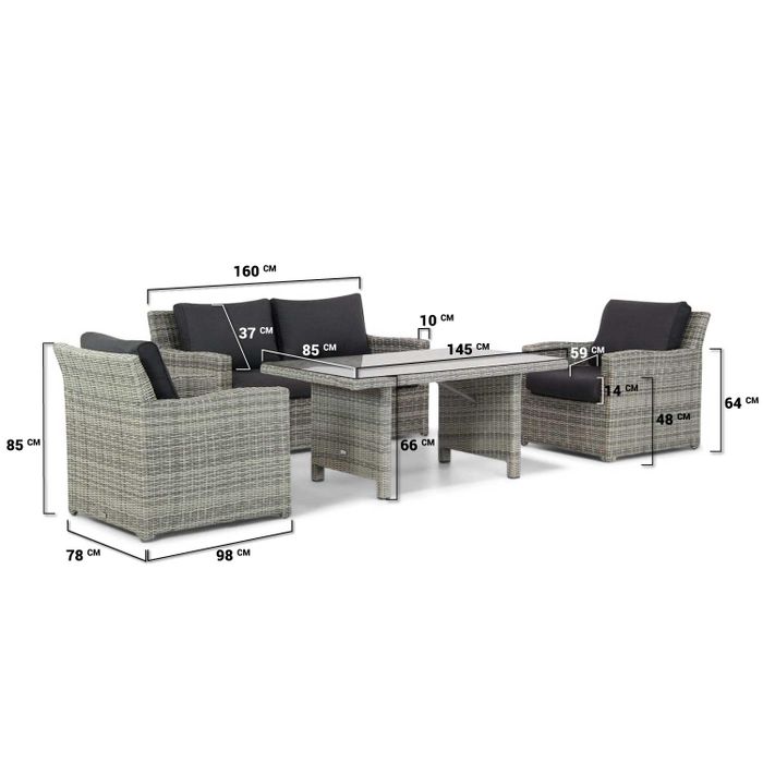 Garden Collections Giardino/Napoli 145 cm stoel-bank loungeset 4-delig