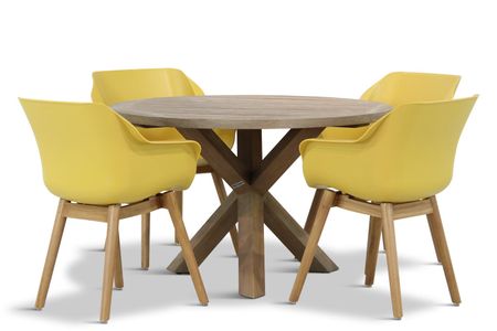 Hartman Sophie teak/Sand City rond 120 cm dining tuinset 5-delig
