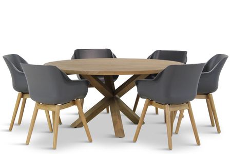 Hartman Sophie teak/Sand City rond 160 cm dining tuinset 7-delig