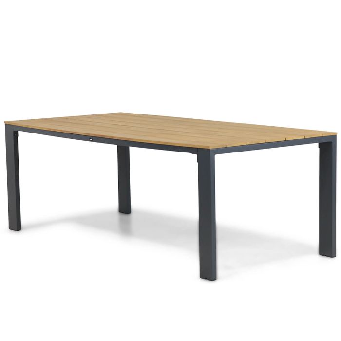 Rechthoekige tuintafel van antraciet aluminium en teakhout – vooraanzicht