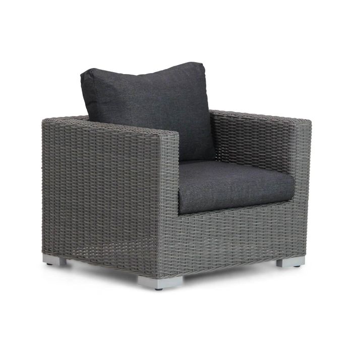 Lounge tuinstoel van antraciet wicker - zijaanzicht