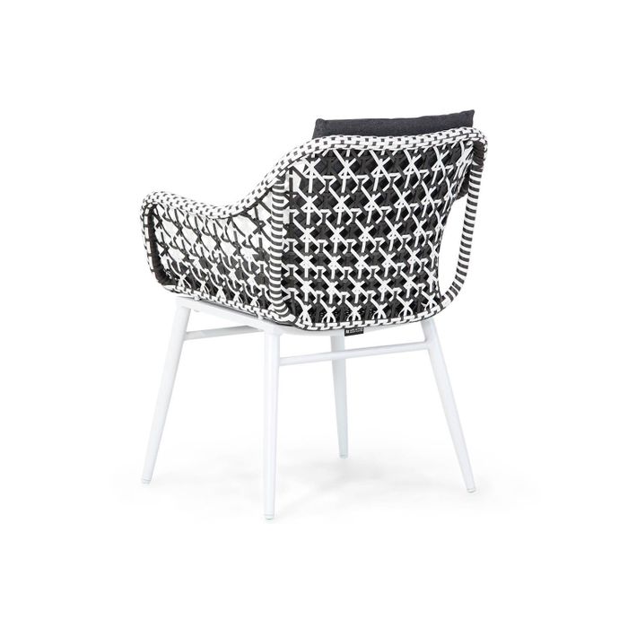 Dining tuinstoel van wit aluminium met zwart/wit wicker – zijaanzicht Dining tuinstoel van wit aluminium met zwart/wit wicker – zijaanzicht