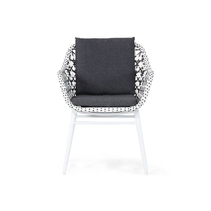 Dining tuinstoel van wit aluminium met zwart/wit wicker – vooraanzicht Dining tuinstoel van wit aluminium met zwart/wit wicker – vooraanzicht