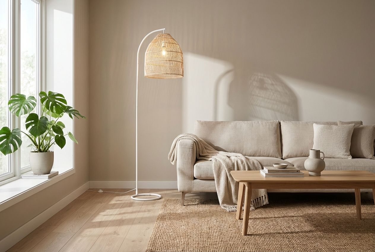 Landelijke vloerlamp wit met rotan - Sam