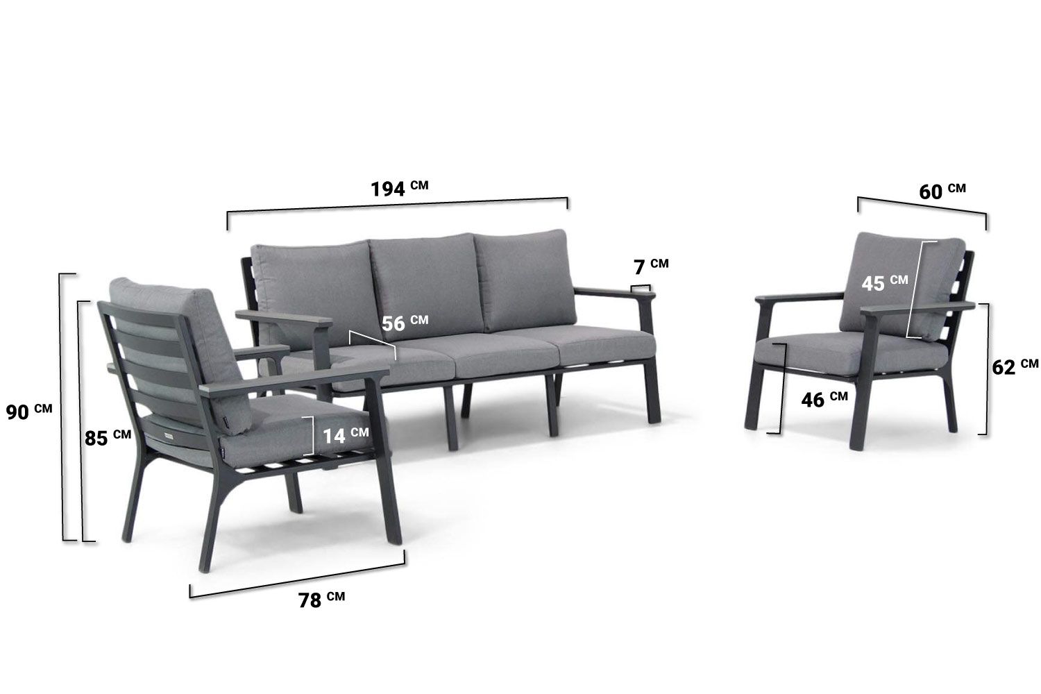 Lifestyle Palazzo/Seaside 120 cm stoel-bank loungeset 6-delig thumbnail