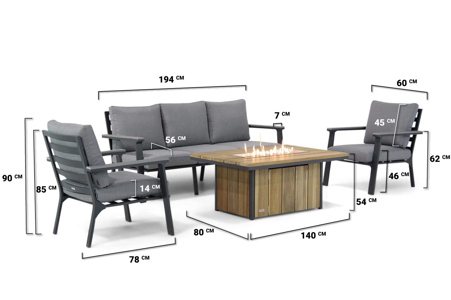 Lifestyle Palazzo/Seaside 120 cm stoel-bank loungeset 4-delig thumbnail