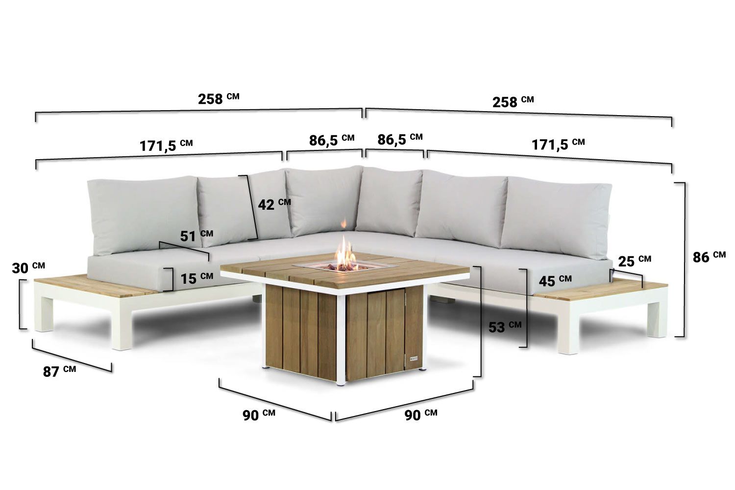 Lifestyle Ravalla/Seaside 90 cm hoek loungeset 4-delig