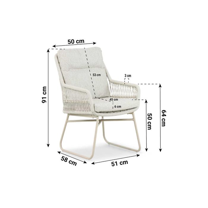 Dining tuinstoel met afmetingen - aluminium met rope Dining tuinstoel met afmetingen - aluminium met rope