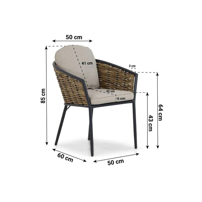 Dining tuinstoel met afmetingen - aluminium met wicker