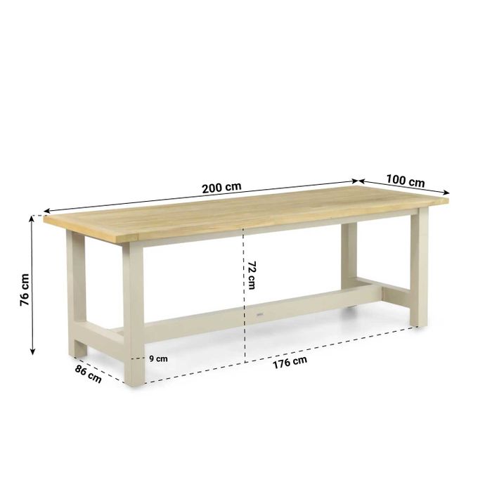 Tuintafel met afmetingen – rechthoekige tafel van loft aluminium frame en teakhout blad