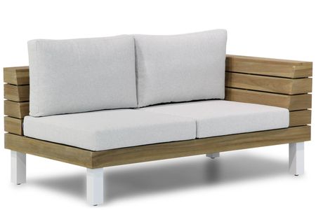 Open bank rechts loungebank met wit aluminium frame en teakhout - Vooraanzicht