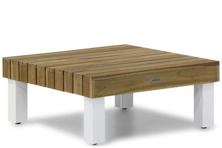 Vierkante loungetafel met wit aluminium frame – vooraanzicht