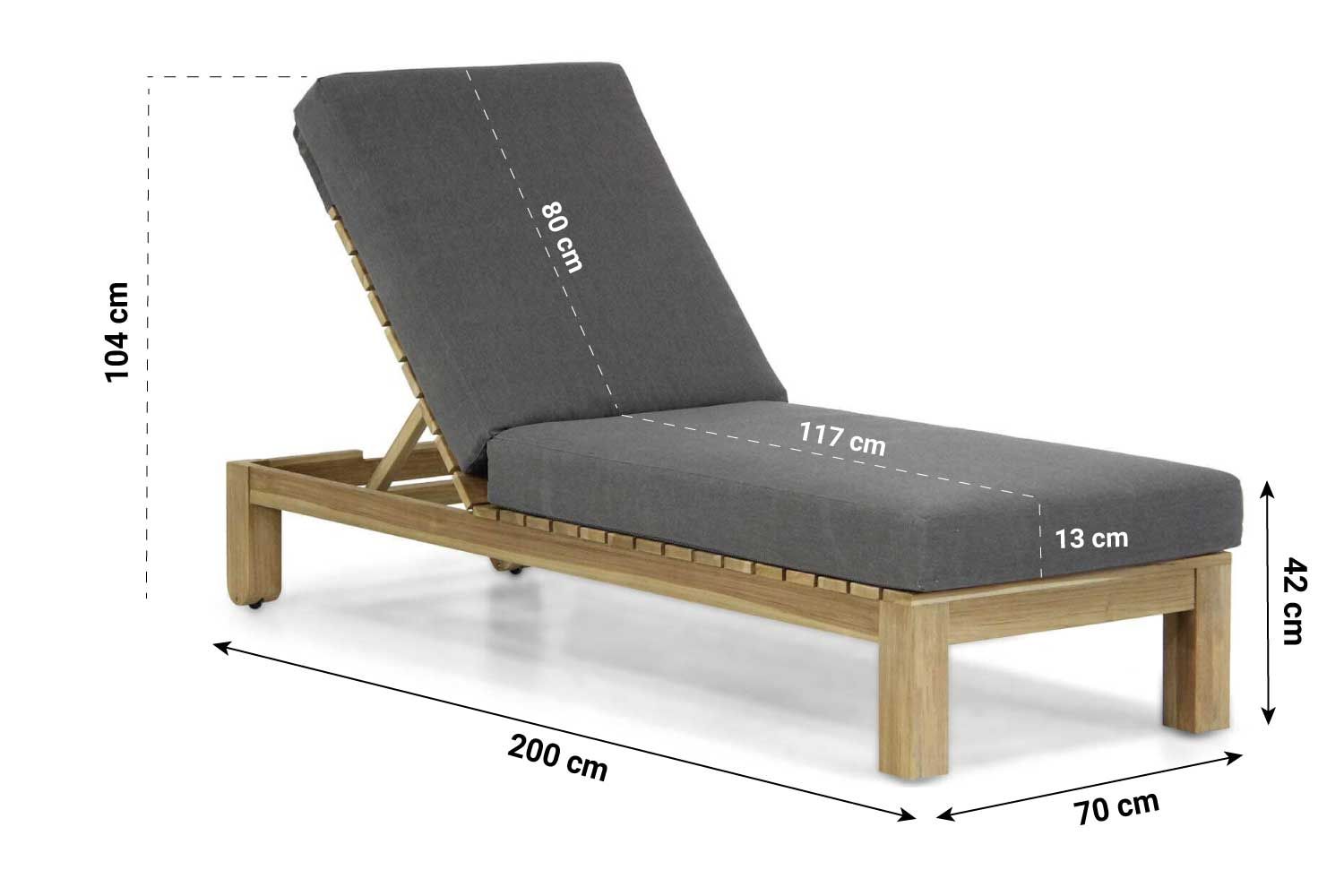 Santika Arlington lounger met antraciet kussen