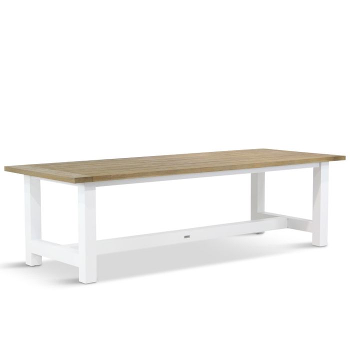 Moderne rechthoekige tuintafel met wit aluminium frame – vooraanzicht