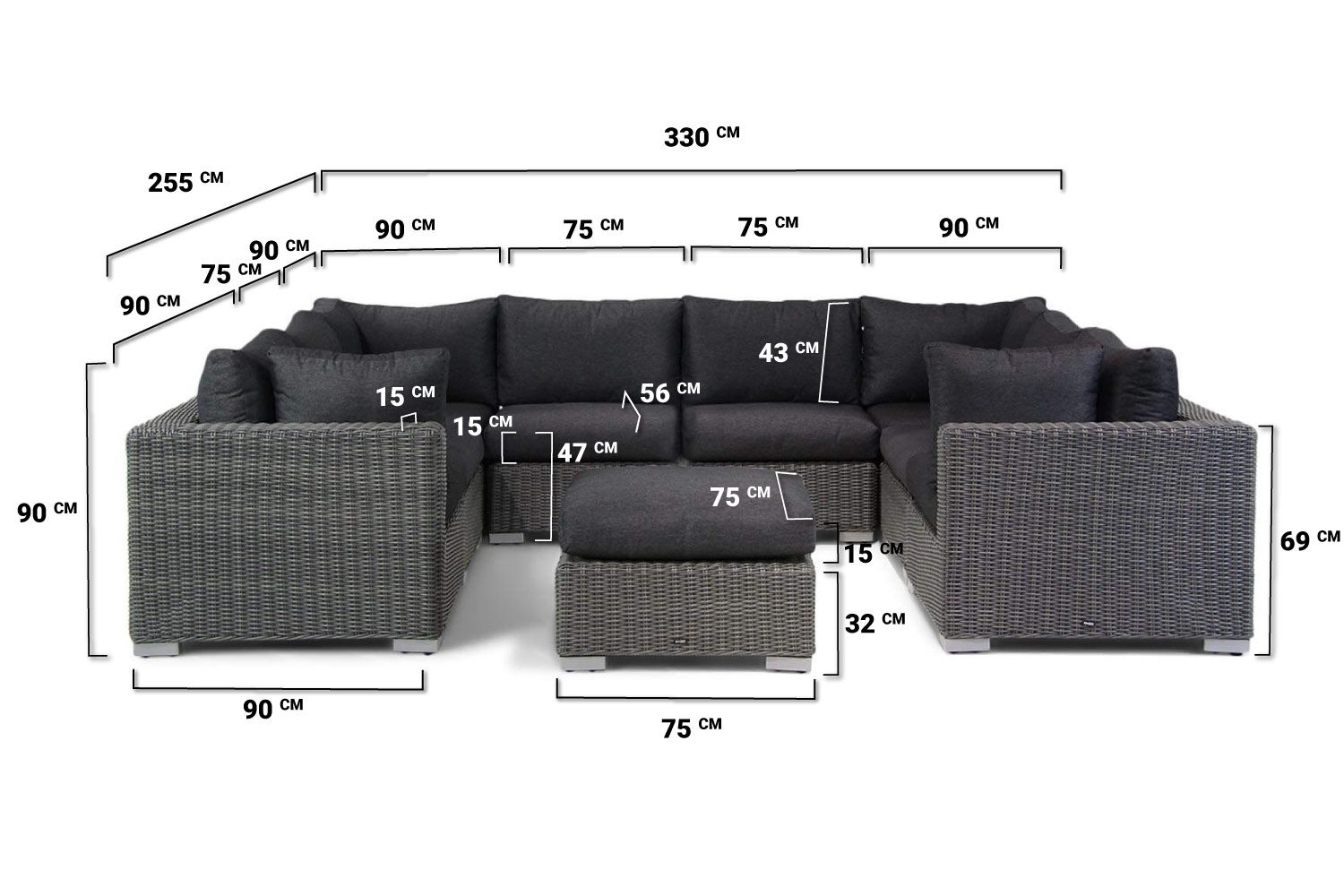Garden Collections Toronto loungeset U-vorm 9-delig thumbnail