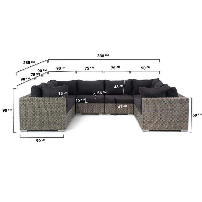 Garden Collections Toronto loungeset U-vorm 8-delig