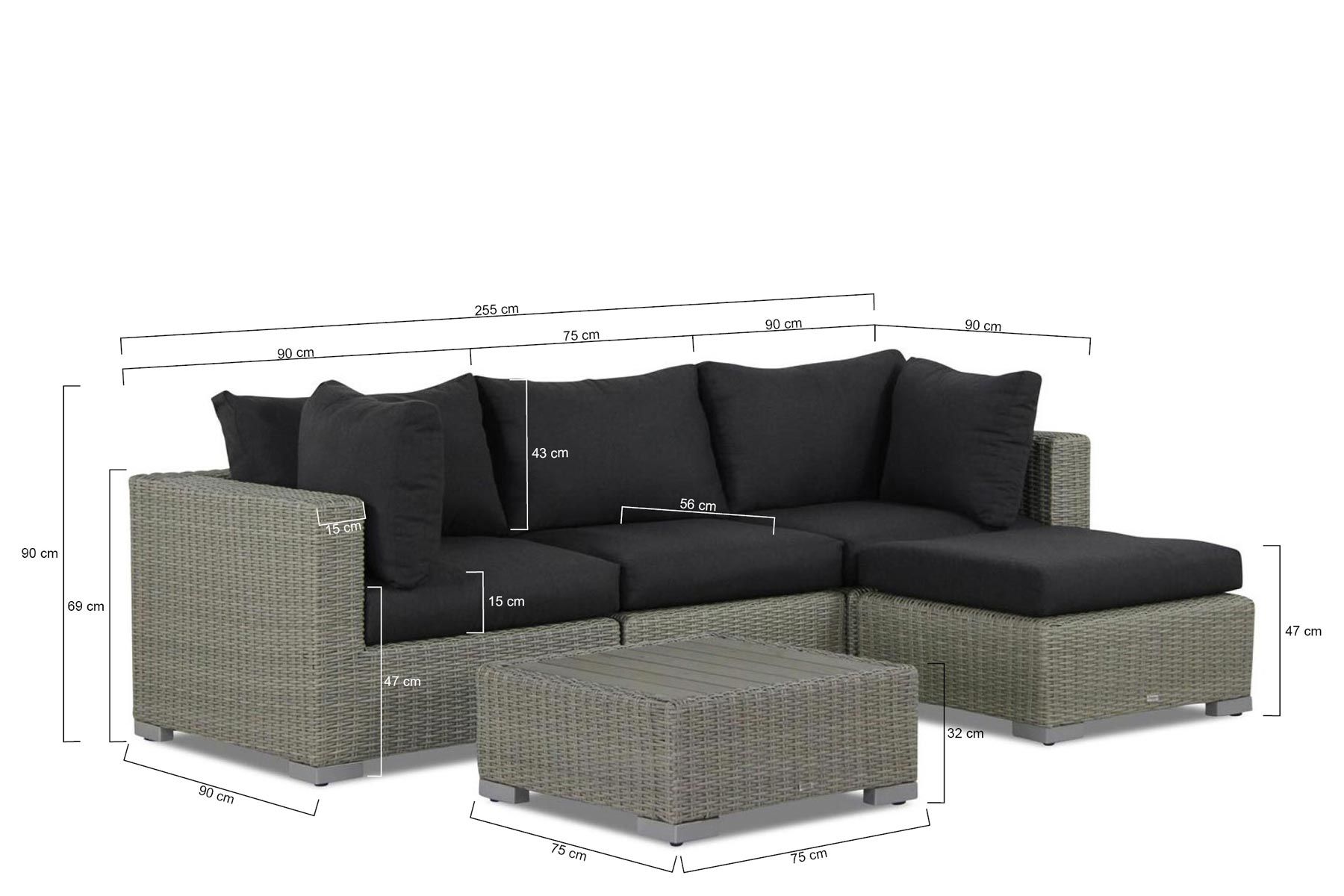 Garden Collections Toronto chaise longue loungeset 5-delig