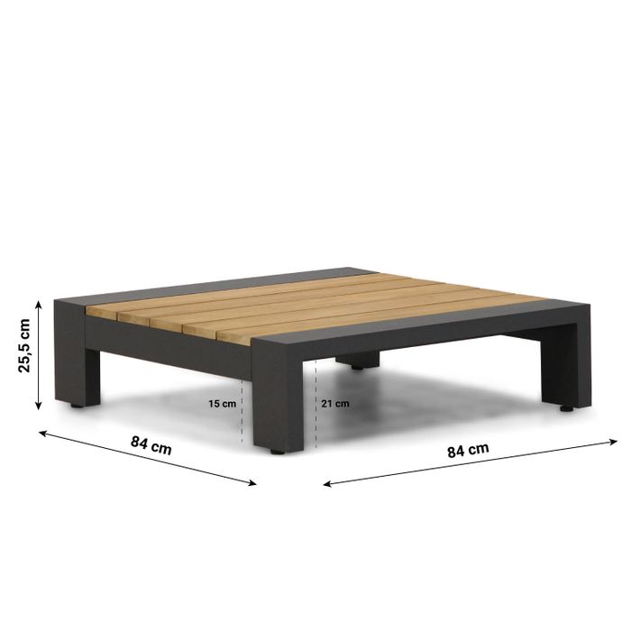 Lifestyle Milano loungetafel 84 x 84 cm antraciet