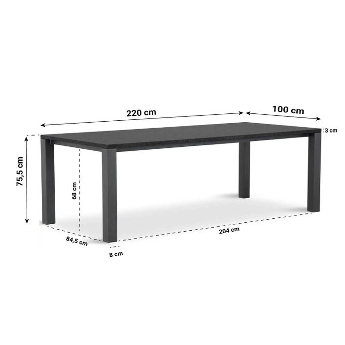 Van Dijk Munster dining tuintafel 220 x 100 cm met Pearl Black blad