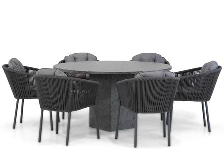 Santika Novita/Graniet 140 cm rond dining tuinset 7-delig