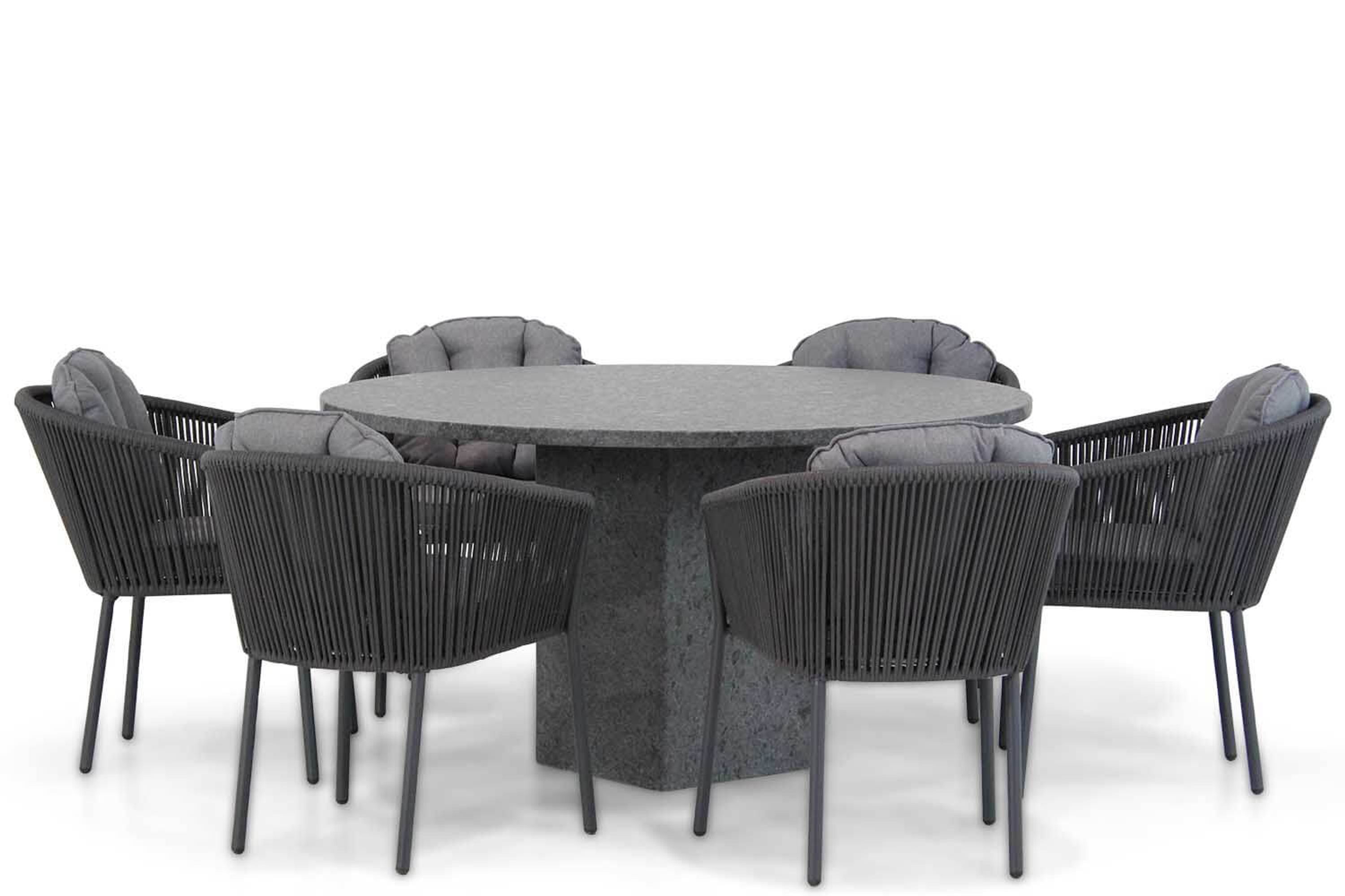Santika Novita/Graniet 140 cm rond dining tuinset 7-delig