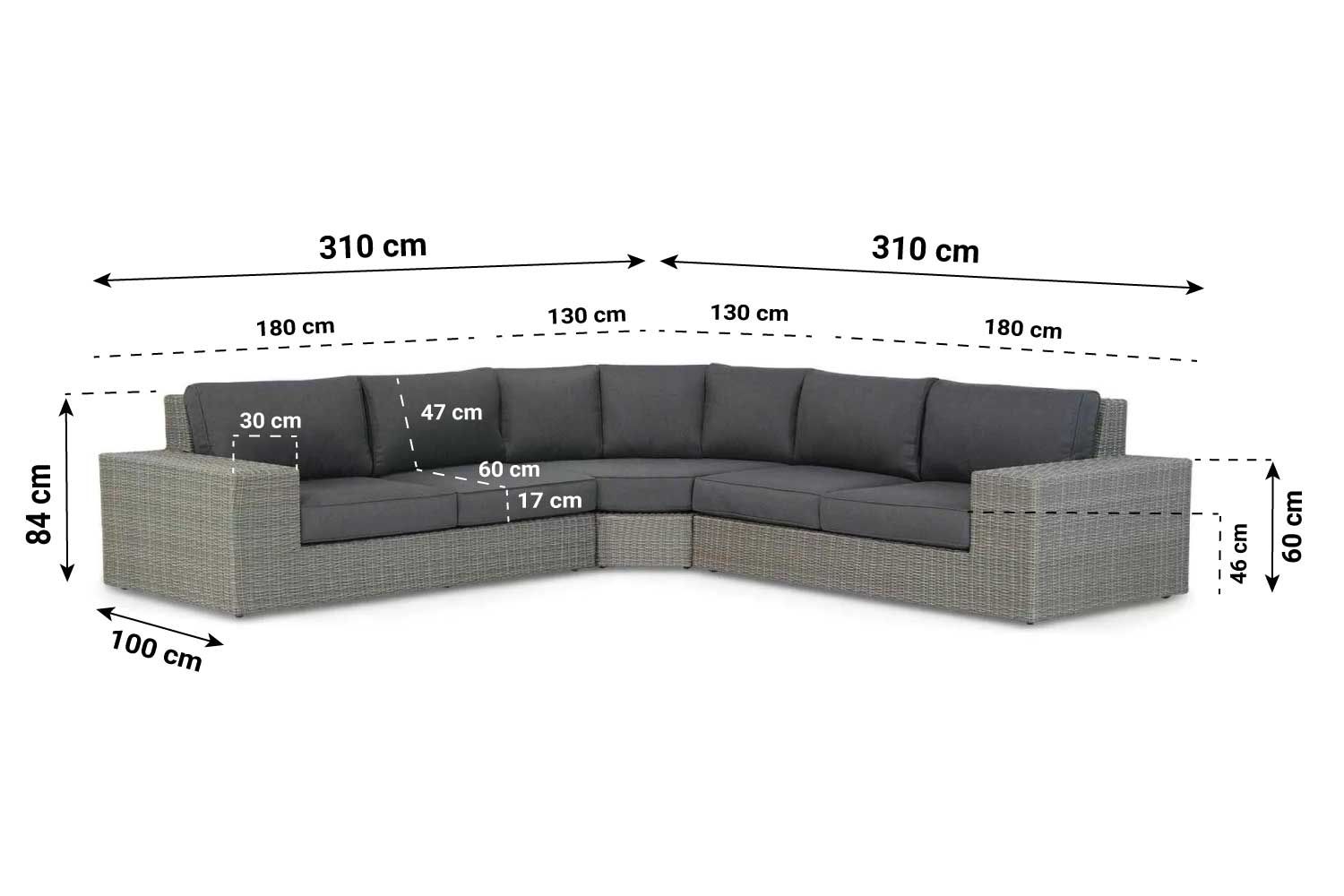 Garden Collections Oxford/New Castle 140 cm hoek loungeset 4-delig thumbnail