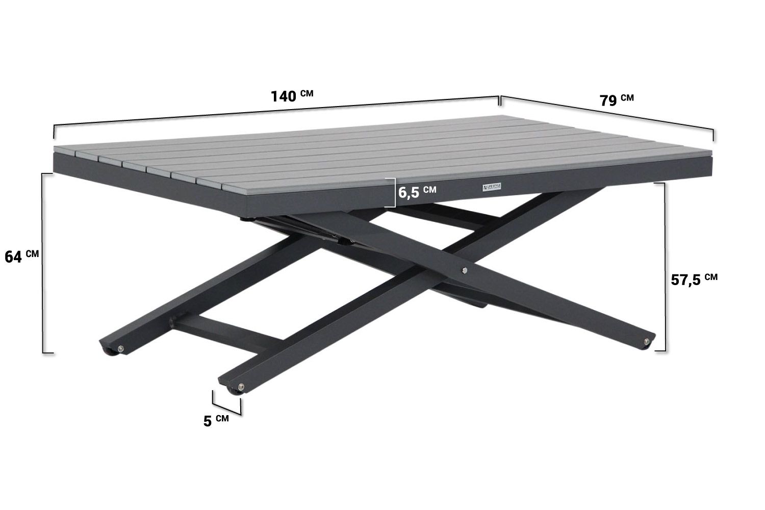 Lifestyle Palazzo lounge/dining tuintafel 140 x 80 cm verstelbaar
