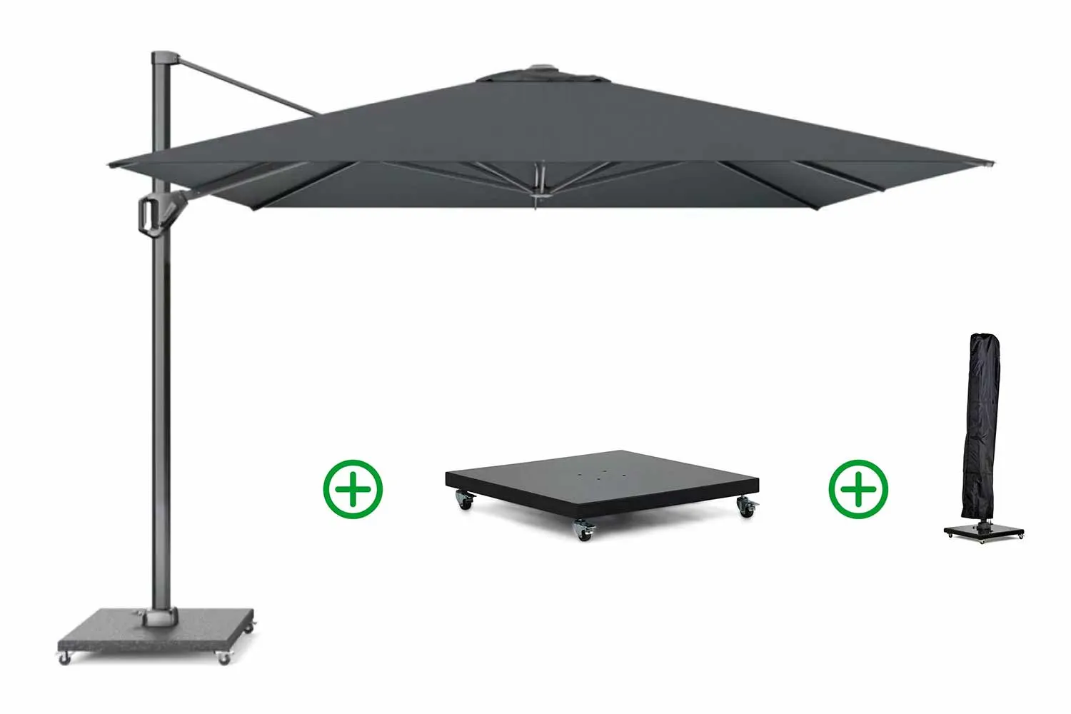 Platinum Challenger zweefparasol 3.5x3.5m T1 premium (incl. voet en hoes) faded black