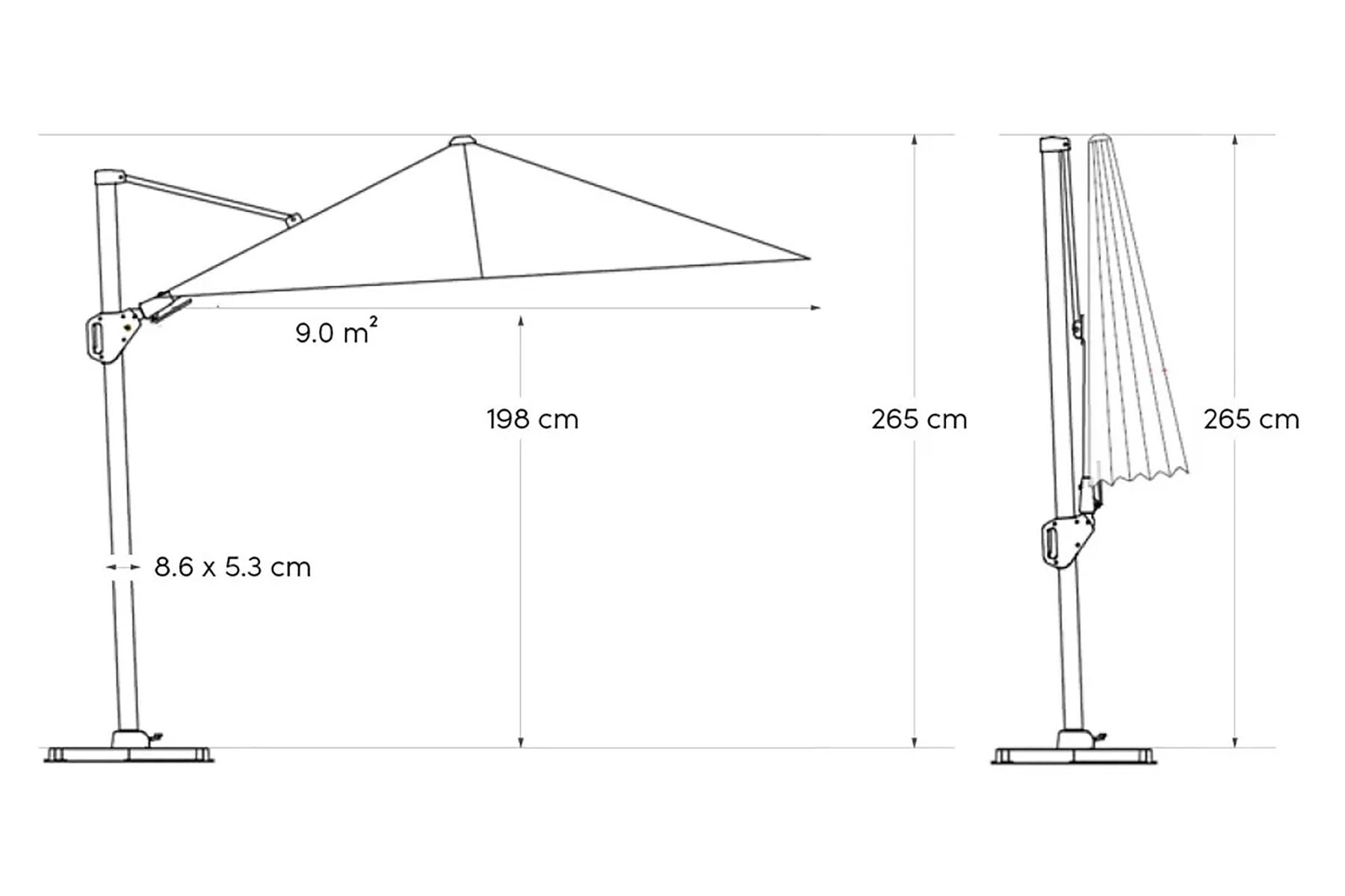 Platinum Challenger zweefparasol 2.6x3.5m T2 premium (excl.voet) thumbnail