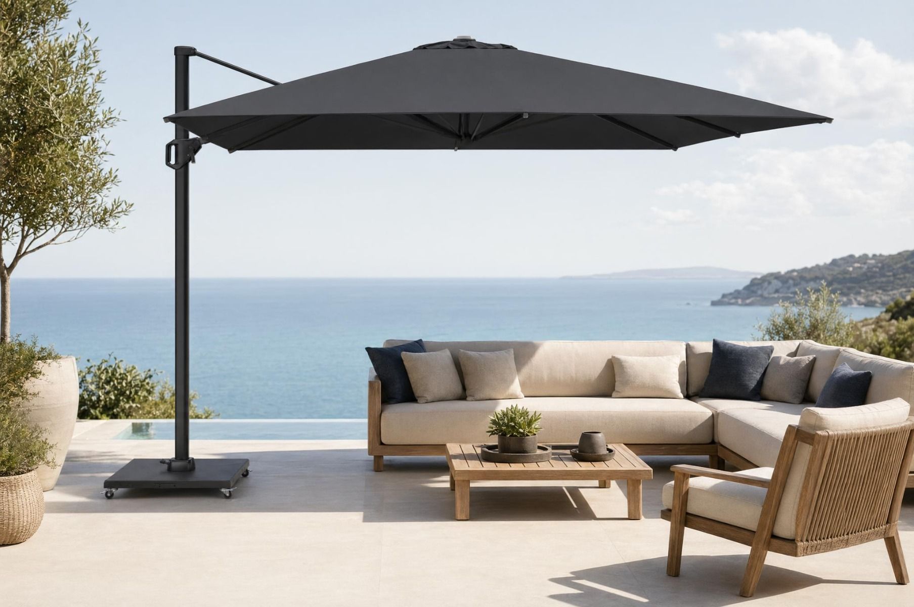 Platinum Challenger zweefparasol 3x3m T1 premium (excl. voet) Jet Black