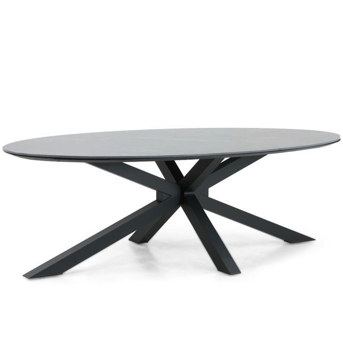 Moderne ovale tuintafel met antraciet aluminium frame – vooraanzicht
