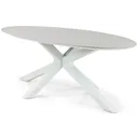 Ovale tuintafel in wit aluminium met keramisch blad – zijaanzicht thumbnail