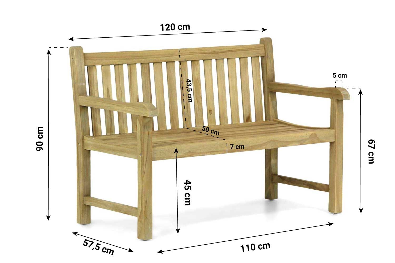 Garden Collections Preston tuinbank teak 120 cm incl. kussen antraciet thumbnail