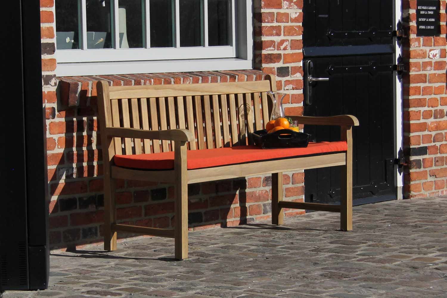 Garden Collections Preston tuinbank teak 180 cm incl. orange kussen