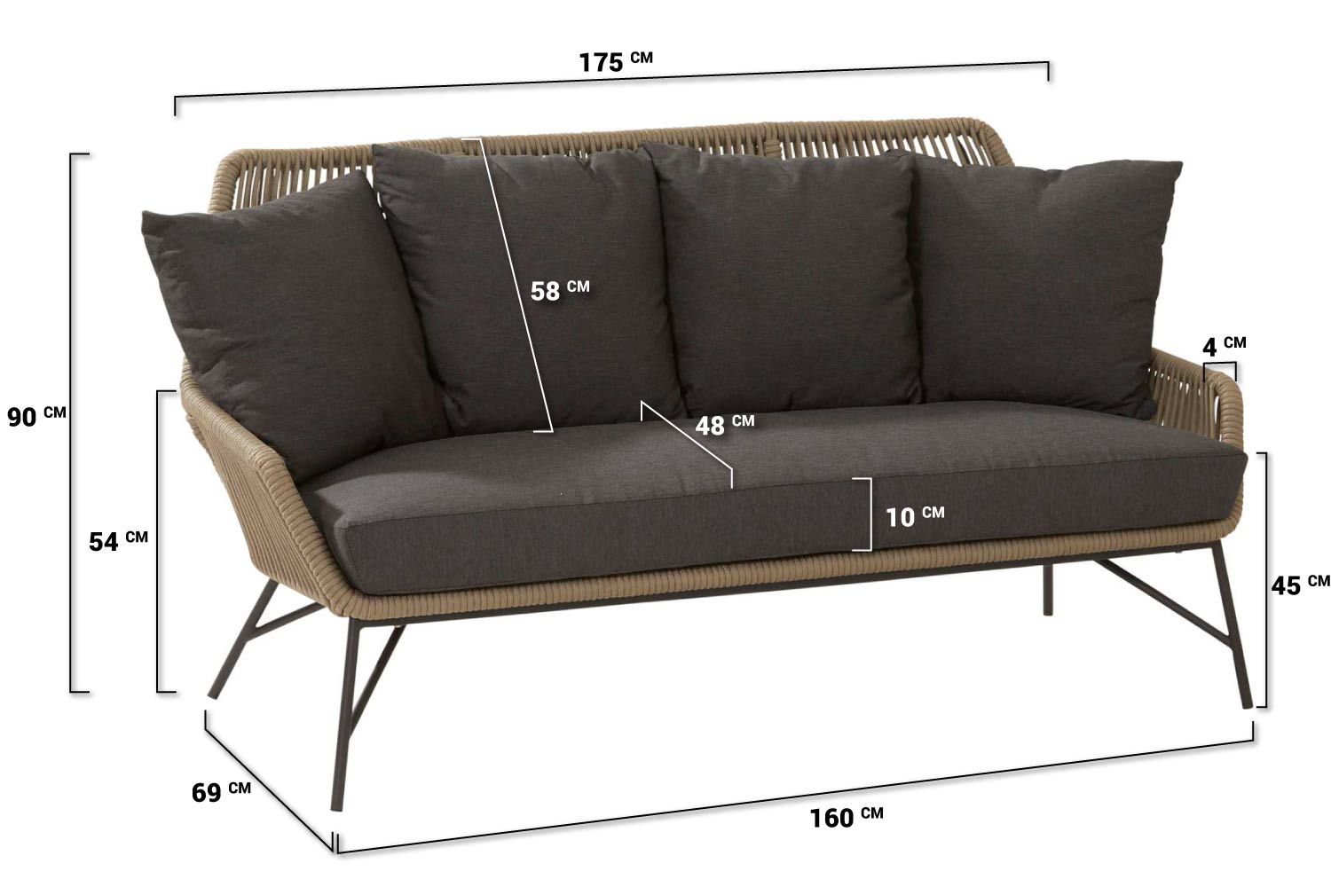 4 Seasons Outdoor Ramblas/Pacific 60 cm stoel-bank loungeset 4-delig thumbnail