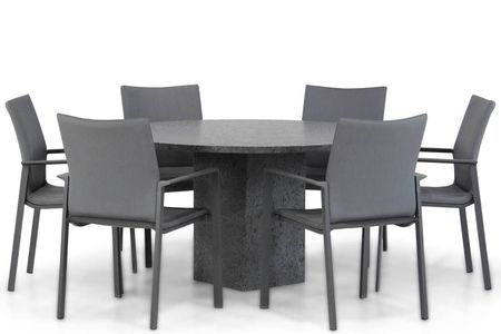 Lifestyle Rome/Graniet 140 cm rond dining tuinset 7-delig