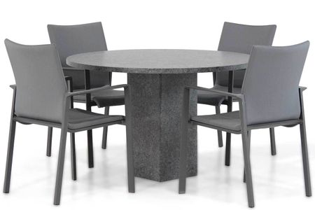 Lifestyle Rome/Graniet 120 cm rond dining tuinset 5-delig