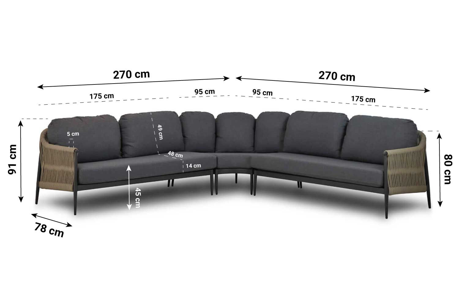 Coco Romeo/Rimini 60/75 cm hoek loungeset 5-delig