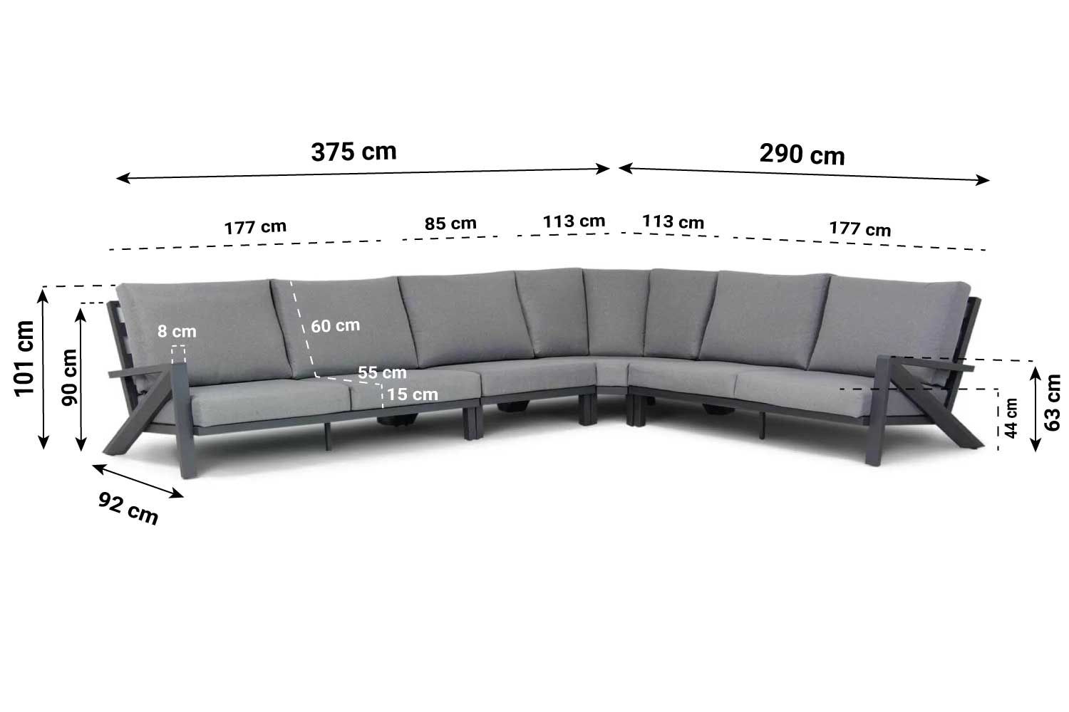 Santika Cinta/Brighton 140 cm hoek loungeset 6-delig